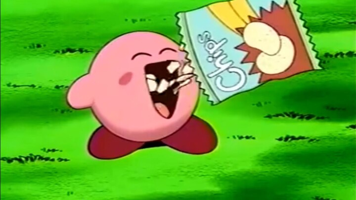 Kirby eating potato chips