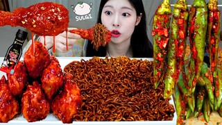 ASMR MUKBANG| 직접 만든 불닭 양념치킨 짜파게티 고추김치 먹방 & 레시피 FRIED CHICKEN AND BLACK BEAN NOODLES EATING