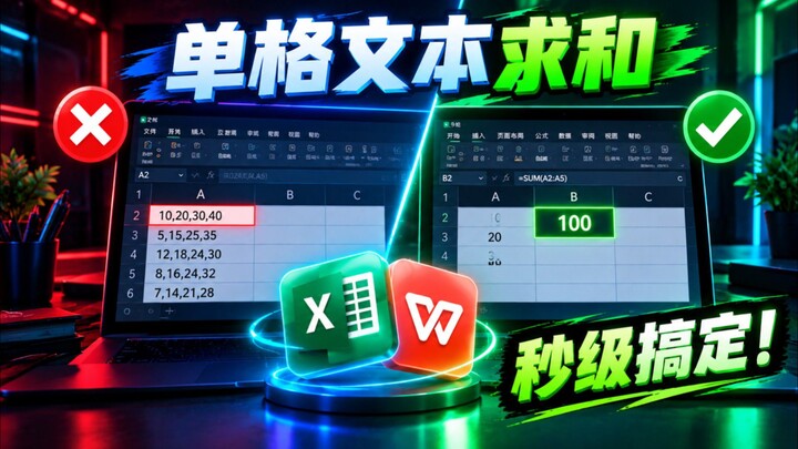 Excel/WPS神技！用TEXTSPLIT一键拆分并求和，告别加班！💻