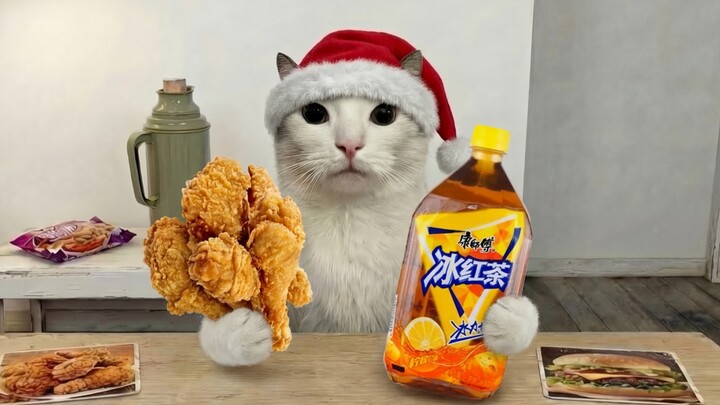Mèo ăn gì thế? (Đùi gà Giáng Sinh to bự!)