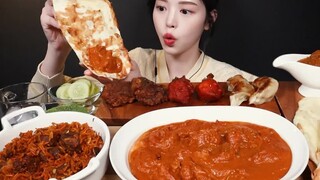 【بوكِي مع ترجمة صينية】 بث أكل الكاري الهندي! دجاج بالزبدة الهندية، رغيف الزبدة المشوي، زلابية مقلية،