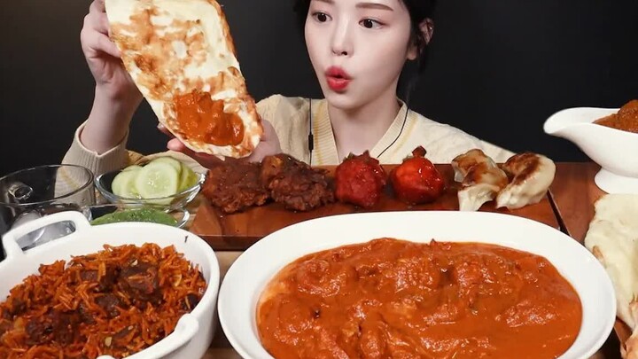 【بوكِي مع ترجمة صينية】 بث أكل الكاري الهندي! دجاج بالزبدة الهندية، رغيف الزبدة المشوي، زلابية مقلية،