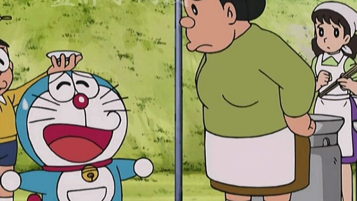 The brave Nobita dared to challenge Fat Tiger's mother, but was defeated