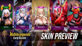 Epic Skins Preview - Guinevere, Irithel, Thamuz, Alpha, Selena | Mobile Legends Adventure