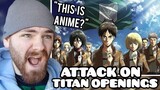 First Time Reacting to "ATTACK ON TITAN Openings (1-7)" | Non Anime Fan!