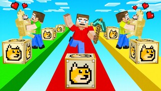 MINECRAFT 1v1v1 RACE With DOGE LUCKY BLOCKS!