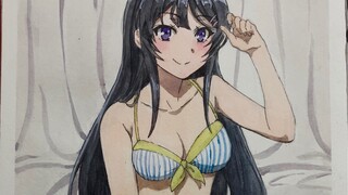 [Watercolor hand-painted] Swimsuit photo of Mai Sakurajima-senpai