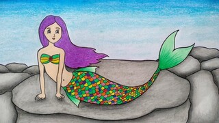 Cara menggambar putri duyung || Cara menggambar mermaid