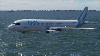 Airplane Airbus A320 drifting on the sea in X-Plane 12