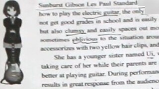 K-ON Yui Hirasawa surprisingly appeared on the English test paper!