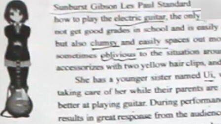 K-ON Yui Hirasawa surprisingly appeared on the English test paper!