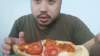 ASMR Eating Sounds - Chicken Stuffed Baquette  &  Relaxing Music [By The Fireplace - Tracktribe]