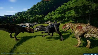 2 Tyrannosaurus Rex vs 2 Spinosaurus vs 2 Indominus Rex vs 2 Giganotosaurus (1080p 60FPS)