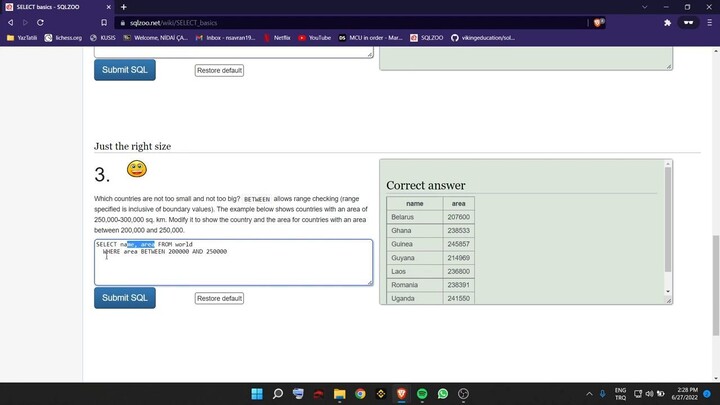 SQLZOO SQL tutorial Episode 1_ Select basics
