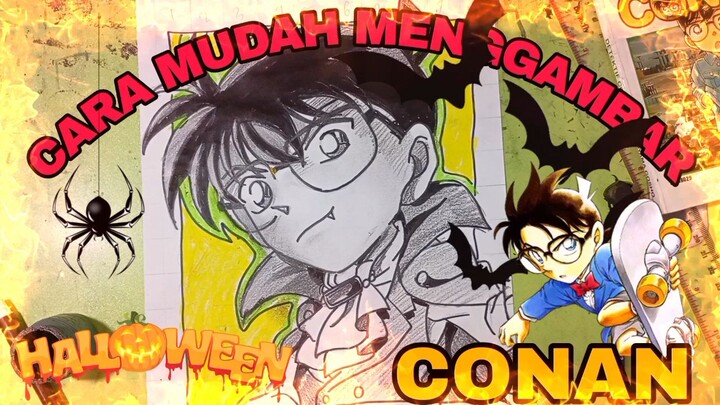 cara mudah menggambar Conan Edogawa Halloween