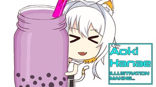 [ Aoki Hanae Illustration making ] Mahiru Rui Minum Boba Taro