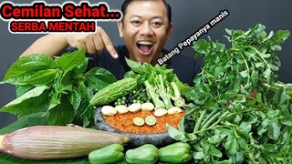 LALAPAN BATANG PEPAYA MENTAH + JENGKOL MUDA MENTAH + JANTUNG PISANG + PARE MENTAH MAKAN TANPA NASI