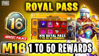 M16 ROYAL PASS 1 TO 50 RP REWARDS | FREE 2 MYTHICS IN ROYAL PASS | MONTH 16 ROYAL PASS PUBGM