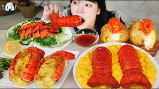 ASMR 직접 만든 맥앤 치즈 랍스터 연어 먹방 & 레시피 MUKBANG SEAFOOD LOBSTER SALMON EATING SOUND