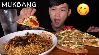 MUKBANG ASMR  BLACK FRIED NOODLES & PIZZA | MukBang Eating Show ( Eat Delicious )