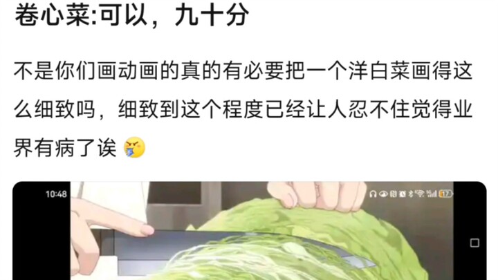 卷心菜：可以，九十分，不是你们画动画的真的有必要把一个洋白菜画得这么细致吗，细致到这个程度已经让人忍不住觉得业界有病了诶