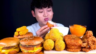 Mukbang Hamburger with Cheese Ball Hash Brown... Yummy 😋 Yt 봉길이Bonggil