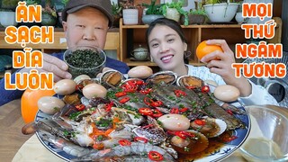 |897| GHẸ, TRỨNG VỊT, BÀO NGƯ, TÔM, SÒ ĐIỆP, TÔM TÍCH NGÂM TƯƠNG HAI CHA CON ĂN SẠCH DĨA.