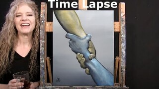 TIME LAPSE - Learn How to Paint "HANDS OF HOPE" with Acrylic - Symbolic Figure Step by Step Tutorial