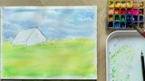 [Màu nước] Cùng nhau trồng cỏ trong ngôi nhà ở thôn quê nhé! Nét vẽ đơn giản của cỏ màu nước