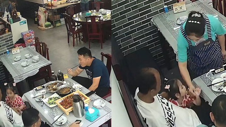 A man was having dinner at a restaurant when the boss's cute baby suddenly came to him and asked for