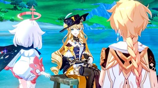 Aether goes night time fishing with Navia - Genshin Impact 4.3