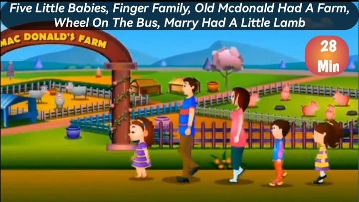 Five Little Babies, finger Family, Old Mcdonald Had A Farm, Wheel On The Bus, Kids Song 28 min