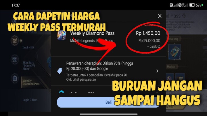 BURUAN CEK AKUN KALIAN, TOP UP WEEKLY DIAMOND PASS CUMAN RP. 1450 CUY 🤯