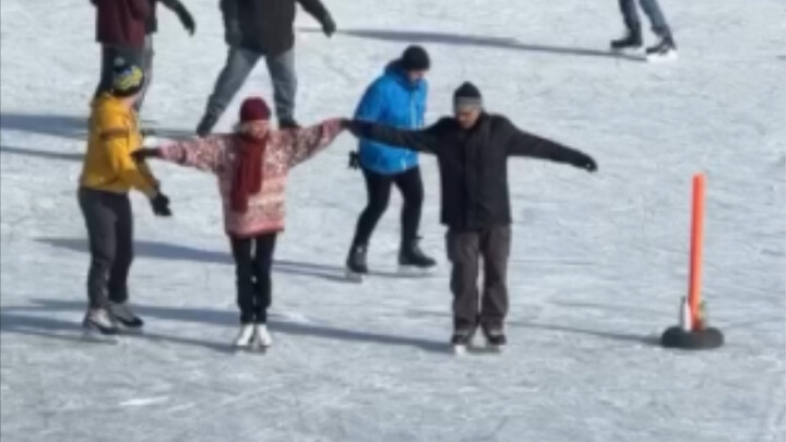 A Cute Elderly Couple on the Ice