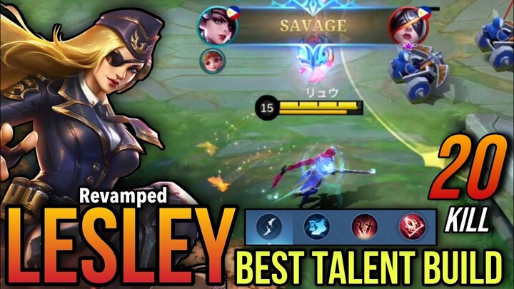 20 Kills + SAVAGE!! Revamped Lesley New Talent Emblem And Build ~ MLBB