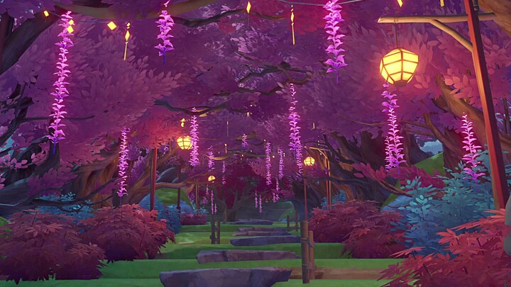 [Genshin Impact·Garden of Remembrance] Panduan Langsung Membangun Jalan Kayu Bunga Wisteria—Proses L