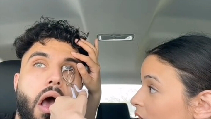 Let me give my boyfriend a quick try with the eyelash curler—those seductive, silky eyes? That's so 
