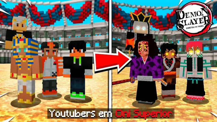 Transformei YouTubers em Onis Superiores no Minecraft Demon Slayer (Kimetsu No Yaiba)