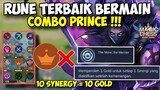 10 SYNERGY AKTIF = 10 GOLD !! RUNE TERBAIK BERMAIN COMBO PRINCE MAGIC CHESS MOBILE LEGENDS 2024