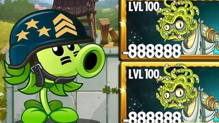 PvZ 2 搞笑 - 超级疯狂的美杜莎僵尸 等级 100 最大速度 对抗 所有植物 等级 100