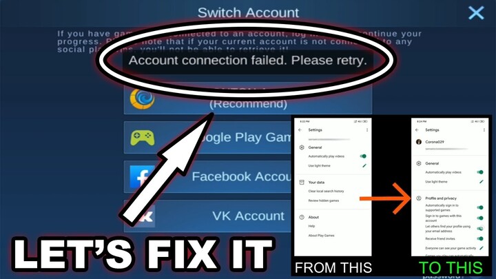 How to Fix Account Connection Failed + No Profile and Privacy in Google Play Games - Mobile Legends