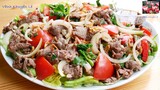 Bí quyết XÀO THỊT BÒ mềm ngọt Thịt KHÔNG bị dai, BÒ XÀO CÀ CẦN - Salat trộn Dầu Giấm by Vanh Khuyen