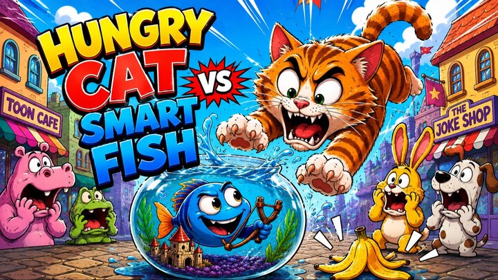 Hungry Cat vs Smart Fish 😂🐱🐟 | Funniest Cartoon Chase! | Comedy Animation