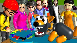 Scary Teacher 3D vs Squid Game Don't Push The Dog Bones 7 Times Challenge Miss T vs 2 Neighbor Loser