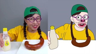 Sea grapes Kielbasa Sausage 킬바사 소시지 바다포도 먹방 DONA 도나 |||  troll..i don't draw