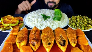 SPICY HILSA FISH CURRY, BRINJAL FRY, LADY FINGER FRY, RICE, CHILI ASMR MUKBANG EATING | #LiveToEATT