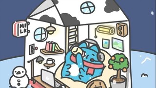 咖波的雪中的牛奶盒小屋
