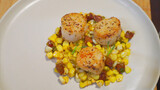 Spanish Popular Dish. Seared Scallops With Spanish Classic Side Dish