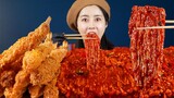 MUKBANG ASMR | Fire🔥Spicy Enoki Mushroom Crispy Fried Shrimp Eat Korean Eatingshow Realsound 아라 Ara