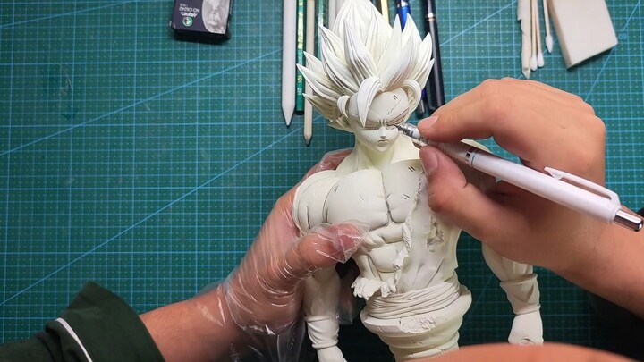 Super Saiyan 2 Sun Wukong bust production process Zbrush 3D printing pencil painting